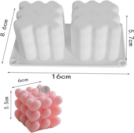 2 Cavity heart cube bubble candle mould