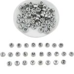 Alphabet beads square metallic silver mix