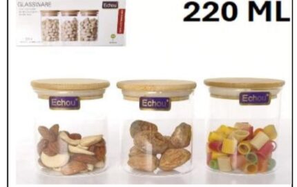 220ML Straight glass jars with wooden lid  [set of 3 jars]